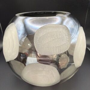 Vintage Etched Mid Century Modern Mirrored Glass Vase 7” Tall 8” Wide OOAK